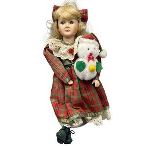 Happy Holidays Doll Genuine Fine Porcelain Doll Holiday Treasures vtg READ